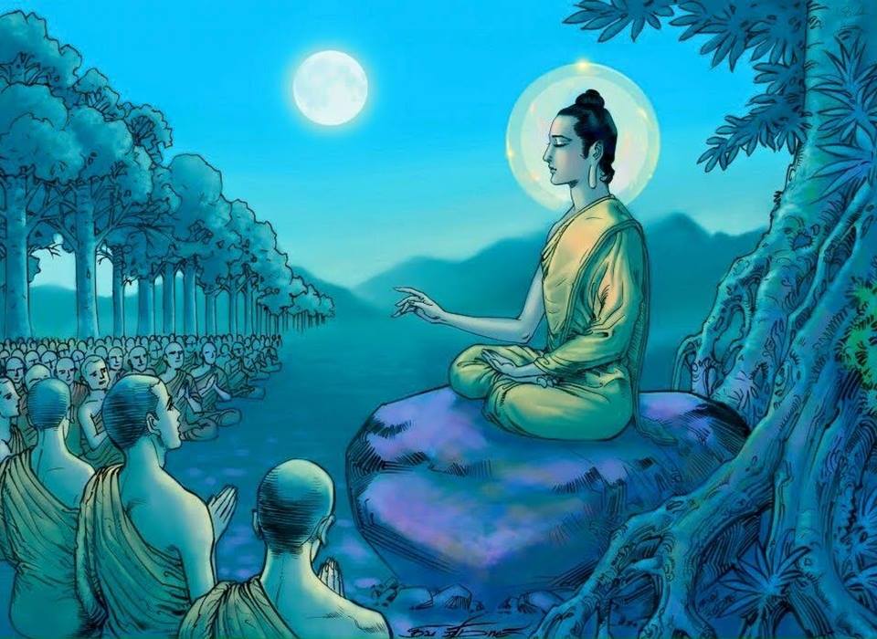 Đức Phật truyền dạy Ovada-patimokkha (Giải thoát giáo) đến 1250 vị Thánh tăng A La Hán vào đêm rằm tháng giêng.